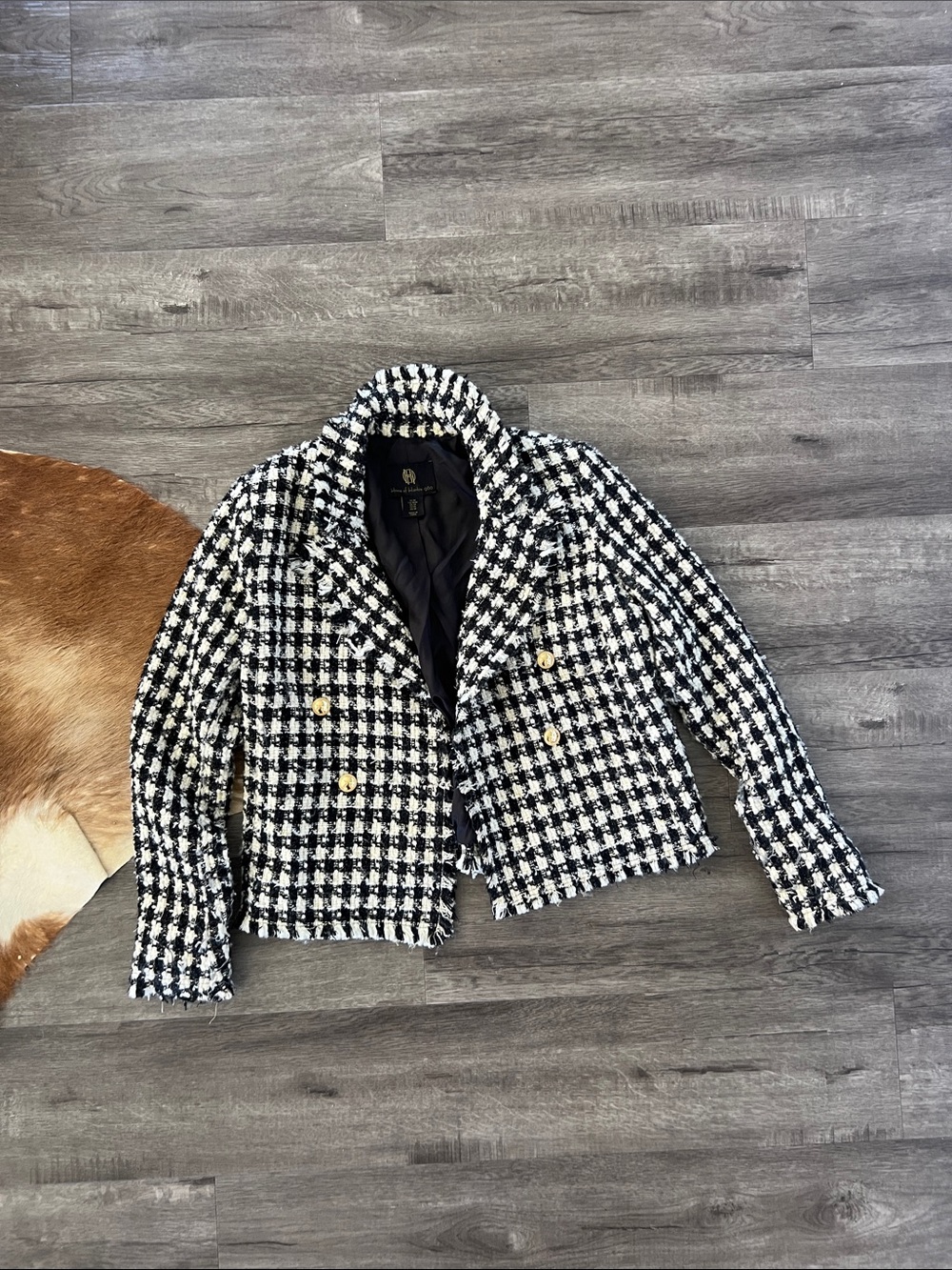 House of Harlow 1960 Black & White Houndstooth Tweed Blazer